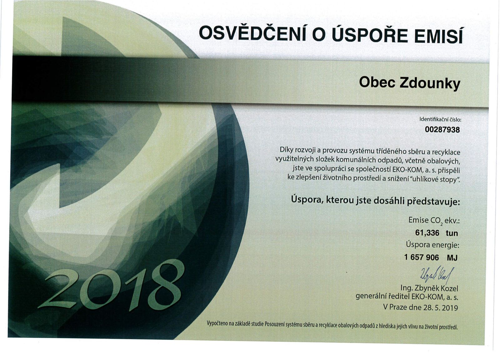 Osvědčení o úspoře emisí 2018